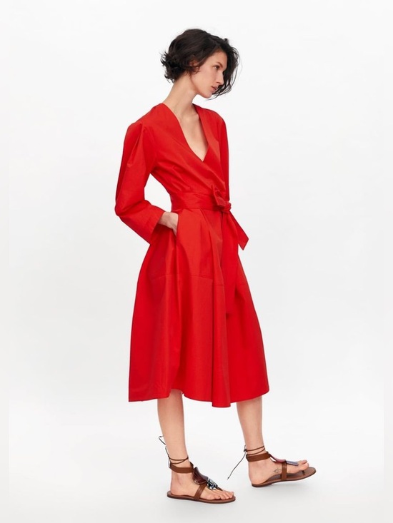 Zara Dresses & Skirts - Zara Red Poplin Cotton Dress